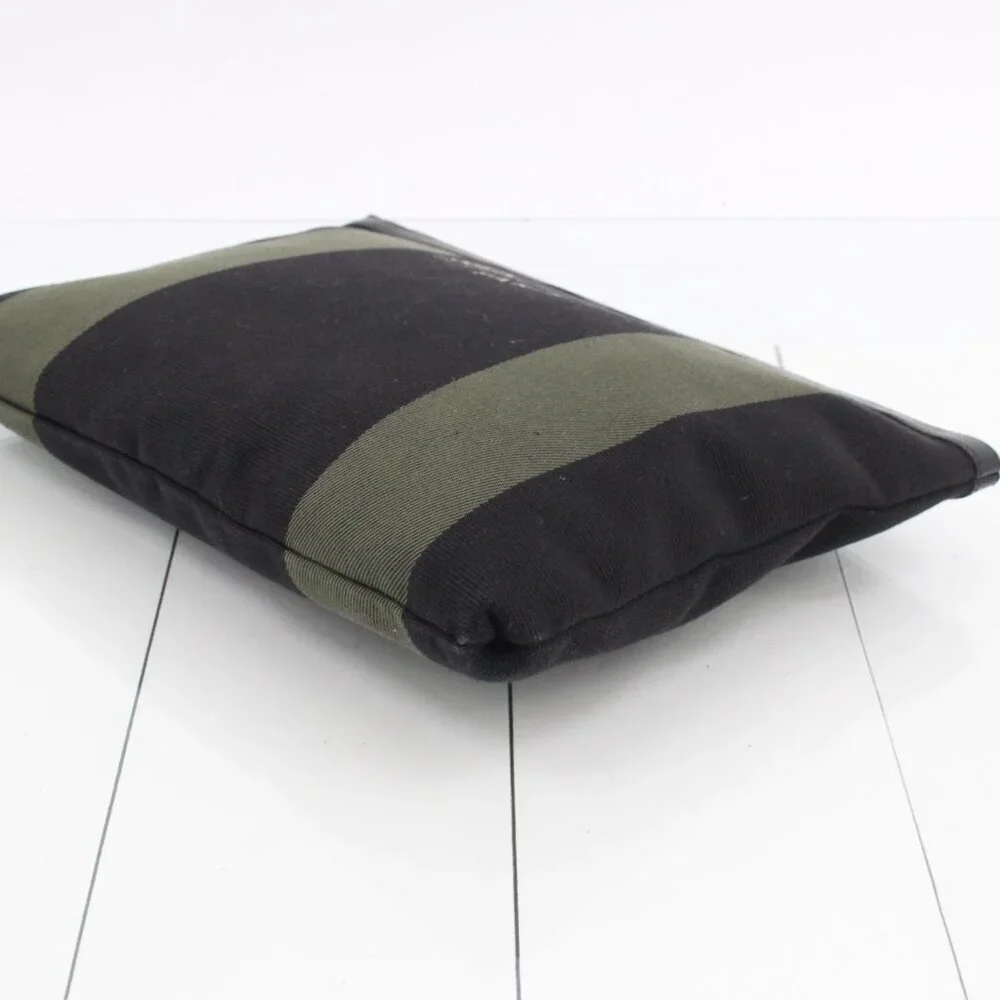 Saint Laurent Black/Green Stripe Canvas Zip Pouch - Picture 7 of 13